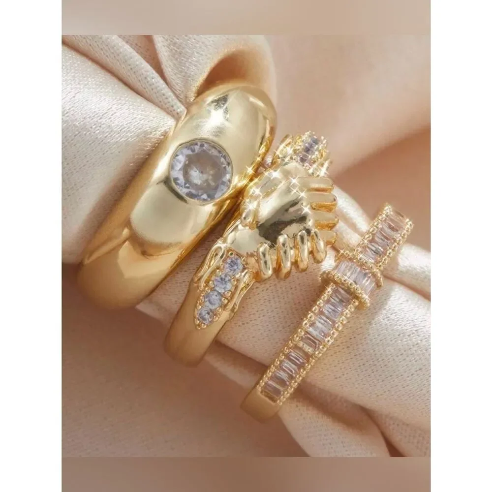 Gold Hand Clasp Stack Ring Set A2026